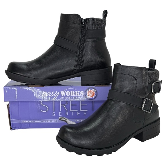 easy street Shoes - Easy Works by Easy Street Kourt Black Faux Leather Womens Ankle Boots Size 8M